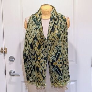 NWOT Beckwoman 65"x10" 100% Cotton Glitchy Geometric Pattern Fringe Scarf